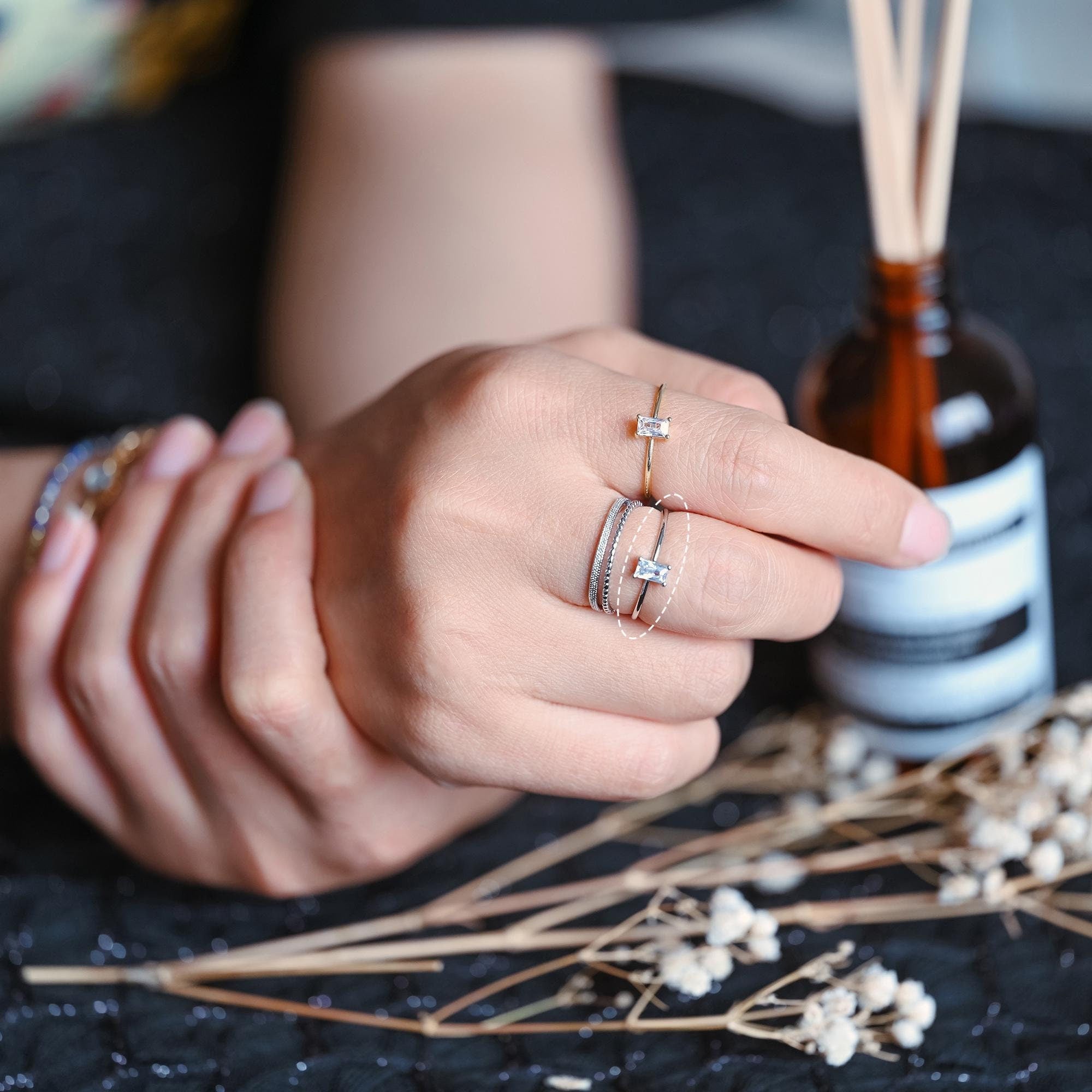 4pcs CZ Pave Gold/ Silver Rectangle Ring, Dainty Ring, Thin Ring, Everyday Ring (#GB-4172)